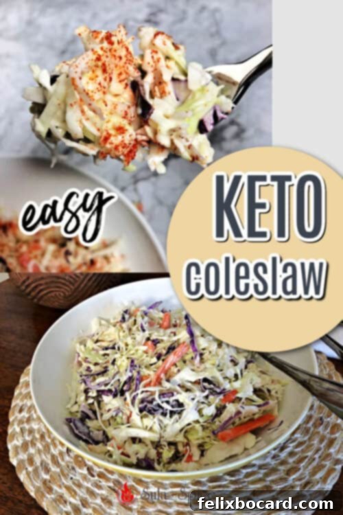 pin for keto coleslaw, a quick and easy low-carb recipe
