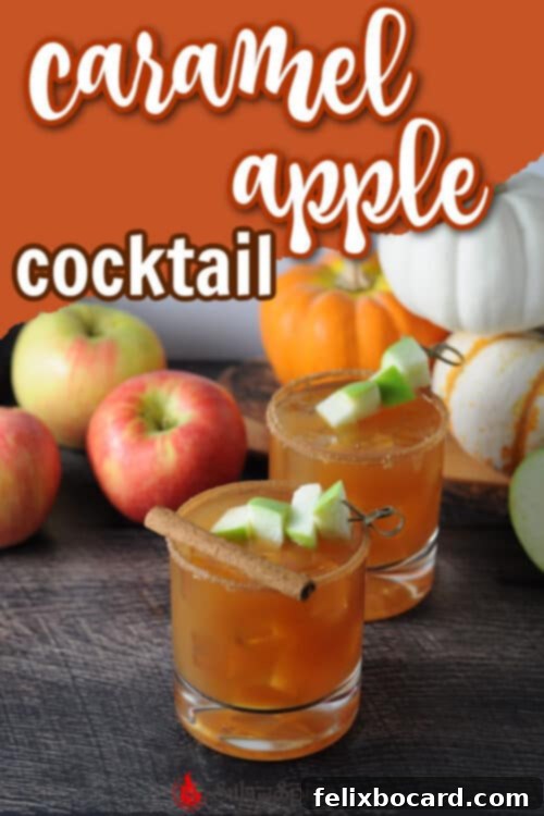 Caramel Apple Vodka Indulgence 4 Pinterest pin for Caramel Apple Cider Vodka Cocktail featuring a beautifully garnished drink.