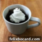 Keto chocolate mug cake topped with whipped cream, all in a white mug
