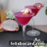 dragon fruit cocktail in a martini glass