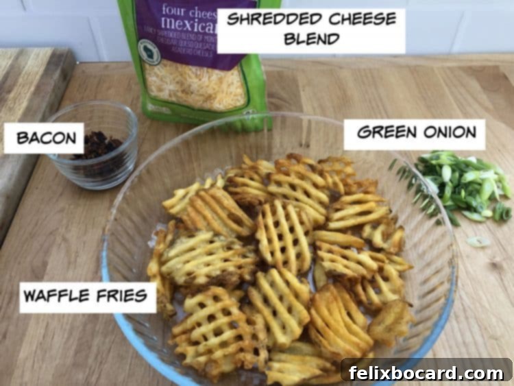 waffle fries, bacon, cheese, green onion