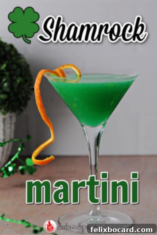 A vibrant Shamrock Martini, perfectly green and garnished, ready for St. Patrick's Day festivities.