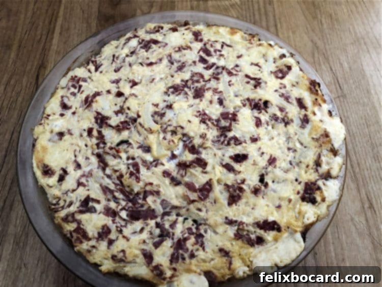 Baked Reuben dip with a slightly crusted top after 20 minutes in the oven