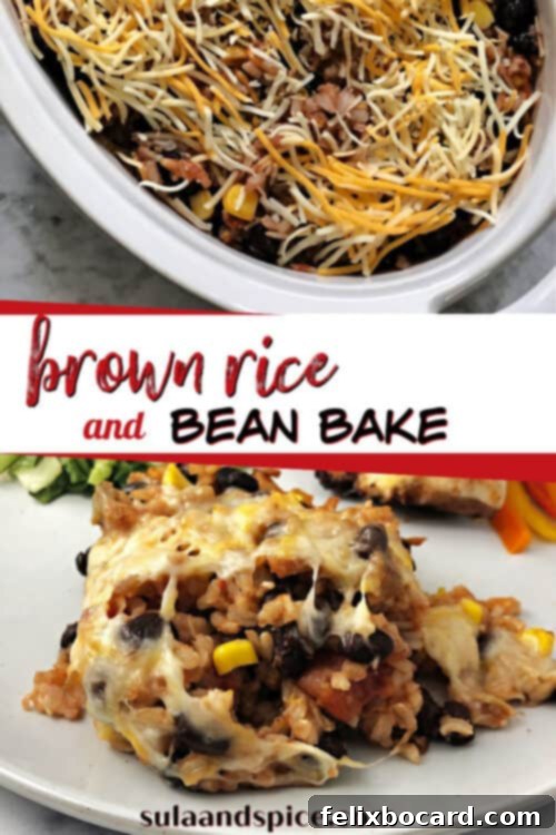 Pin for Mexican brown rice and black bean bake