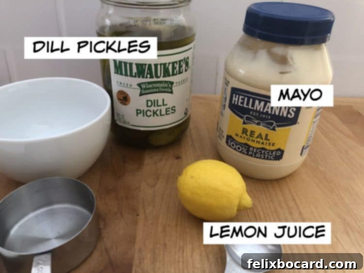 ingredients: pickles, mayo, lemon for juice