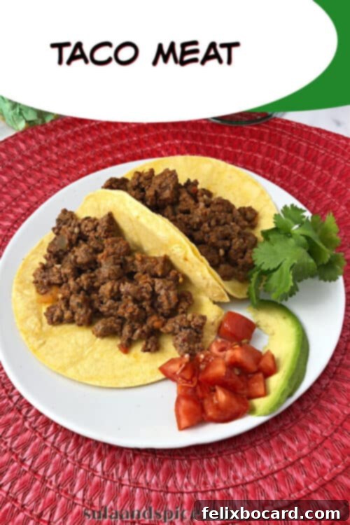 A vibrant pin image for saving this taco meat recipe.