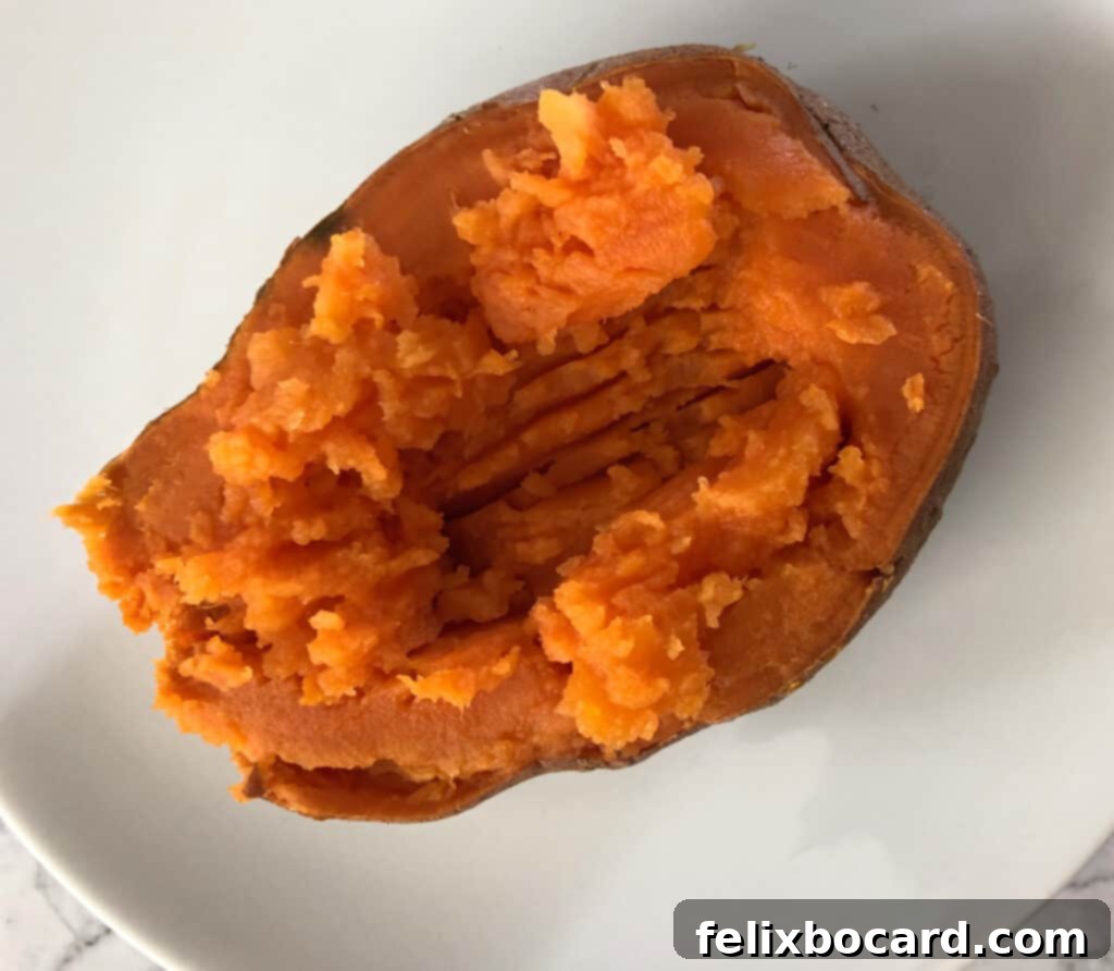 Sweet Potato Boats Made Easy 5 Fluffed sweet potato flesh, creating a pocket for the filling.