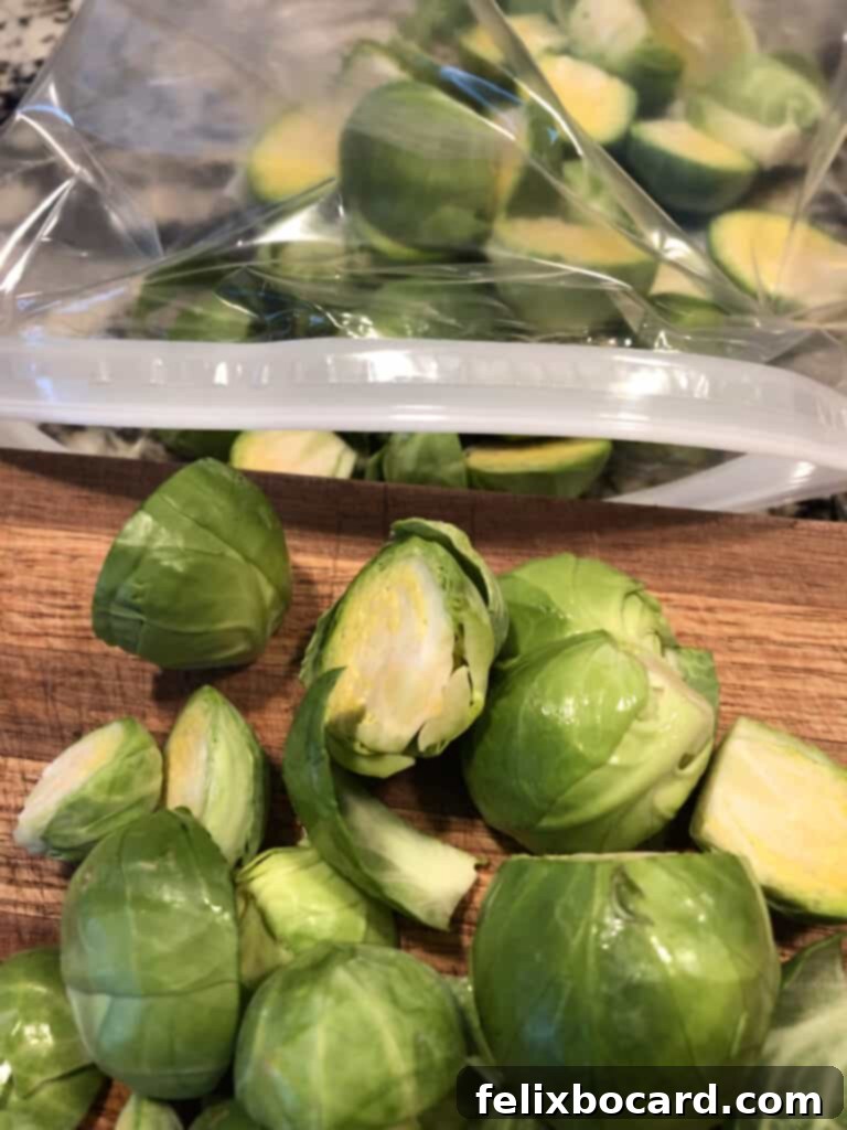 Roasted Brussels Sprouts with Tangy Goat Cheese and Balsamic Glaze 5 Sprouts into bag