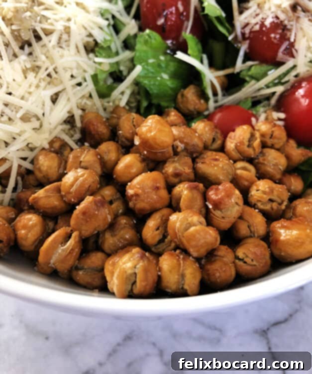 close up of roasted chickpeas in a bowl